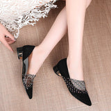  Akexiya Shoes Woman Summer crystal Lace Dress Heels Sandals Square Heeled Pumps Ladies Mart Lion - Mart Lion
