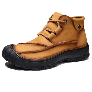 Men's Ankle boots Genuine Leather Outdoor Shoes Low-Top Combat Safety Rubber Sole Mart Lion Brown 38 