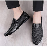 Men's Summer Leather Loafers Casual Shoes Breathable Sneakers Comfort Outdoor Black Rubber Flat Shoes Mart Lion   