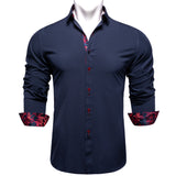 Men's Shirt Long Sleeve Red Solid Blue Paisley Color Contrast Dress Shirt for Men's Button-down Collar Clothing Mart Lion CY-2226 S 
