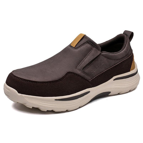 Leather Men's Casual Shoes Brown Black Slip On Sneakers Outdoor Jogging Lightweight Running Sport Mart Lion Brown 6.5 