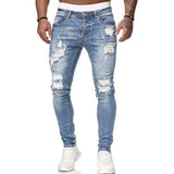  Street Style Ripped Skinny Jeans Men Vintage Wash Solid Denim Trouser Men's Casual Slim Fit Pencil Denim Pants Mart Lion - Mart Lion