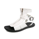 Sandals Men's Shoes PU Solid Color Casual Street Beach Open Toe Zipper Belt Buckle Mart Lion White 38 