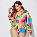 Bikini Suit Ladies Split Swimwear Print Swimsuit Beachwear Long Sleeve Sunscreen Women Mart Lion 02 XXL 