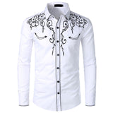 Men's Shirts Slim Fit Long Sleeve Causal Floral Embroidery Camisa Social Shirts Men's Dress Western Style Streetwear Blusa Mart Lion White S 