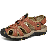 Summer Men's Sandals Outdoor Non-slip Beach Handmade Genuine Leather Shoes Sneakers Mart Lion Light Brown 23 6.5 