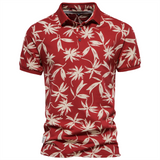 Hawaii Style Men's Polo Shirts Cotton Leaf  Printing Short-sleeved Design Mart Lion Red EUR S 60-70kg 