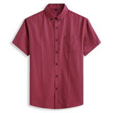 Short Sleeve Men's Pure Cotton Summer Plaid Men's Shirts Formal Casual Slim Fit  Loose Mart Lion Red M-175 