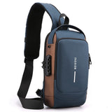 Men's Waterproof USB Oxford Crossbody Bag Anti-theft Shoulder Sling Multifunction Short Travel Messenger Chest Pack For Male Mart Lion blue 3 16 x 9.5 x33 cm 