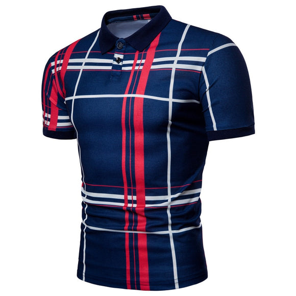 Men's Plaid Polo Shirt Summer Luxury Breathable Classic Casual Tops Short Sleeves Tee Shirt Brands Jerseys Camisa Masculina Mart Lion Navy M 