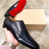 Red Sole Men's Shoes Black Brown Oxfords Square Toe Lace-up Wedding with Mart Lion   