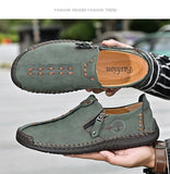 Men Handmade Leather Shoes Big Zipper Casual Loafers Sewing Leather Flats Moccasins Tooling Mart Lion   