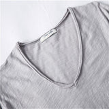 Summer V-neck T-shirt Men's 100% Combed Cotton Solid Short Sleeve Fitness Undershirt Tops Tees Mart Lion   