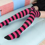 Striped Over Knee High Socks Women Girl Stripe Stripe Stocking Cotton Over The Knee Thigh High Stocking