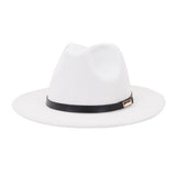 Black leather belt decoration Felt Hats Fedora Hat Men's Women artificial wool Blend Simple Wide winter Fedora Hats Mart Lion White 56-58cm 