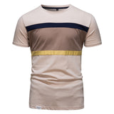 Striped Cotton T-shirts Men's O-neck Slim Fit Causal Designer Summer Short Sleeve Clothing Mart Lion TS160-Khaki CN Size M 55-65kg 