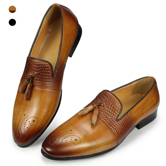  Leather Casual Shoes Classic gentleman Loafer Designer Men's Tassel Office Vintage Handmade Bullock Handmade Mart Lion - Mart Lion