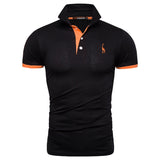 13 Colors Soild Men's Giraffe Embroidery Short Sleeve Casual Cotton Polo Shirt Mart Lion black orange EUR XS 50-60kg 