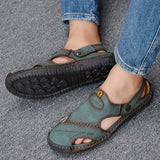 Summer Men's Sandals Outdoor Non Slip Soft Slippers Leather Beach Sandals Classic Roman Flat Wading Shoes Mart Lion   