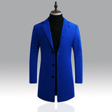 Men's Woolen Coat Korean Style Slim Mid-Length Windbreaker Mart Lion Royal blue M 