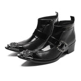 Men boots Red Rivet Tip Leather Model Social contact Increase Show Patent leather high-heeled Mart Lion black 3 36 