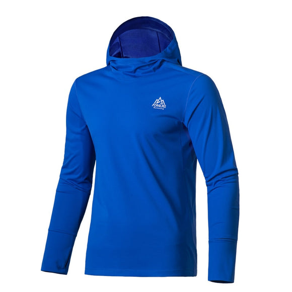 Men's Quick Drying Sport Long Sleeves with Hood Breathable Hooded Long Shirt Sun Protection Tees For Running Mart Lion Royal Blue M 