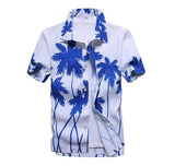 26 Colors Summer Men's Hawaiian Shirts Short Sleeve Button Coconut Tree Print Casual Beach Aloha Shirt Mart Lion 06 blue 2XL for 180CM 80KG 