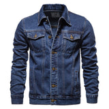 Cotton Denim Jacket Men's Casual Solid Color Lapel Single Breasted Jeans Autumn Slim Fit Mart Lion Dark Blue Size M 50-55kg 