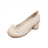 Round Toe student cute high heel shoes Bowknot Princess Kawaii Girl Women Vintage Sweet Mart Lion Creamy-white 35 