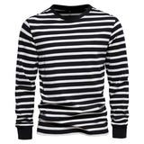 100% Cotton Long Sleeve T shirts Men's Contrast Striped O-neck  Autumn Clothing Mart Lion Black EUR S 60-70kg 