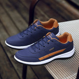 Leather Men's Shoes Trend Casual Breathable Leisure Sneakers Non-slip Footwear Sports Lace-up Trainers Mart Lion Blue 39 