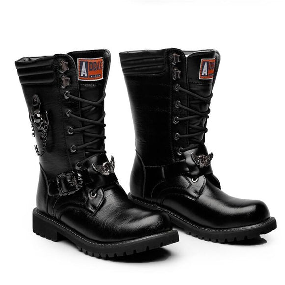  Men's High Boots Metal Buckle Punk Motorcycle Military Tactical Army Leather Shoes Mart Lion - Mart Lion