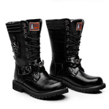 Men's High Boots Metal Buckle Punk Motorcycle Military Tactical Army Leather Shoes Mart Lion   