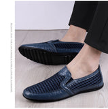 Men's Summer Leather Loafers Casual Shoes Breathable Sneakers Comfort Outdoor Black Rubber Flat Shoes Mart Lion   