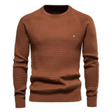 100% Cotton Men's Sweaters Soild Color O-neck Mesh Pullovers Winter Autumn Basic Sweaters Mart Lion coffee EUR S 60-70kg 