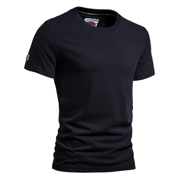 Outdoor Casual T-shirt Men's Pure Cotton Breathable Crew Neck Short Sleeve Mart Lion Black EU size M 