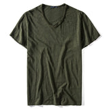 Summer V-neck T-shirt Men's 100% Combed Cotton Solid Short Sleeve Fitness Undershirt Tops Tees Mart Lion Army Green CN Size S 50-55kg 