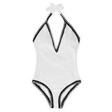 Backless Bikini For Women One Pieces Beachwear Solid Swimwear Lady Swimsuit Mart Lion white S 