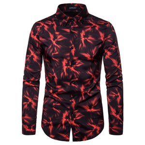 Shirts Men's Dress Casual Abstract Spider Web Print Long Sleeve Camisa Social Gradient Elasticity