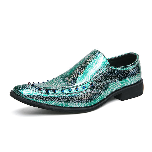 Rivet Dress Shoes Men's Slip On Party Loafers Formal Chelsea Social Wedding Footwear Mart Lion Green 37 