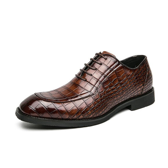 British Style Men's Oxfords Plaid Leather Shoes Dress Shoes Elite Formal Mart Lion Brown 38 