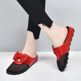 Closed-Toe Slippers Women Outdoor Korean Style Bow Flat Elegant Comfort Lazy Non-Slip Slipper Sandals Mart Lion Red 34 
