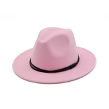 Fedora Hat Black Leather Belt Ladies Hat Decoration Felt Hats For Women Wool Blend Simple British Style Men's Panama Hat Mart Lion Pink One Size 