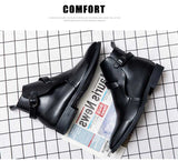 Men's Ankle Boots Brown Black Handmade Pu Leather Buckle Strap Shoes for Bota Masculina Mart Lion   
