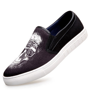 Men's Casual Shoes Spring High End Street Style Trend Skulls Print Flat Skateboard Party Slip-on Loafers Mart Lion Black 38 