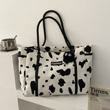 Canvas Bags For Women Trendy Large-Capacity Shoulder Handbags Graffiti Tote Bag Mart Lion Cow pattern black  