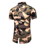 Camouflage Print Shirts Men's Clothing Short Sleeve Cotton Military Cargo Shirt Breathable Tactical Blouses