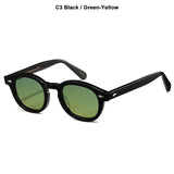 Lemtosh Style Polarized Sunglasses For Men's Vintage Classic Round Mart Lion C3 Black Green Size L 49mm 