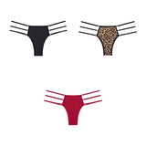 3pcs Low Rise Leopard Panties For Woman String Underwear Briefs Solid Panties Ladies Seamless Panty Mart Lion black-leopard-red M China|3PCS