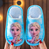  Home Children Cotton Slippers Frozen Princess Elsa Girls Winter PU Leather Waterproof Indoor Non-slip Warm Boys Shoes Mart Lion - Mart Lion